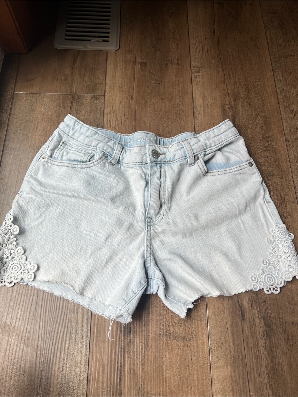 Cat & Jack Pale Blue Denim Shorts with Lace Appliqué